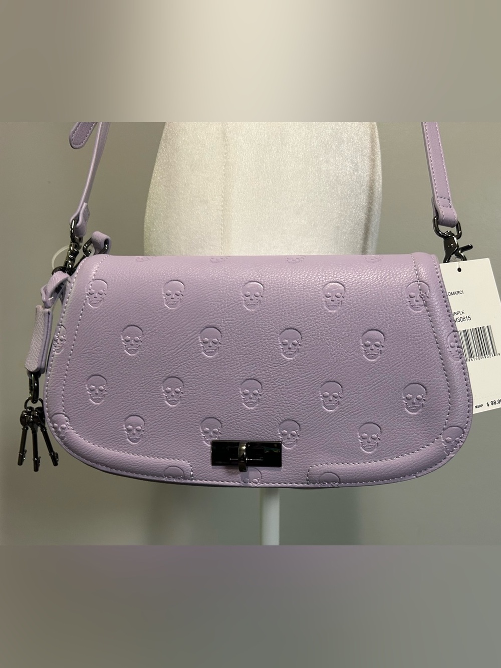 Betsey Johnson Skull Embossed Crossbody Purse Bag handbag purple NEW